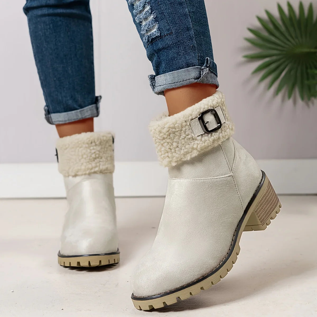 Vivienne™ CozyChic Ankle Boots | Purple Boots with Fleece Lining and Buckle