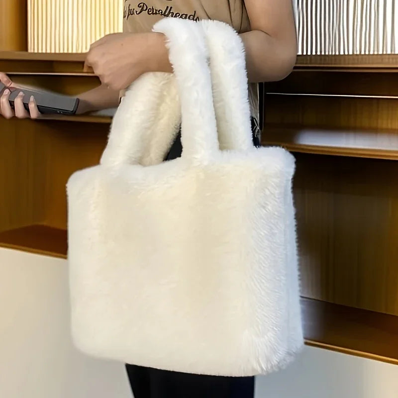 Audrey™ LuxeFaux Shopper Bag | Plush Tote in Pink or White