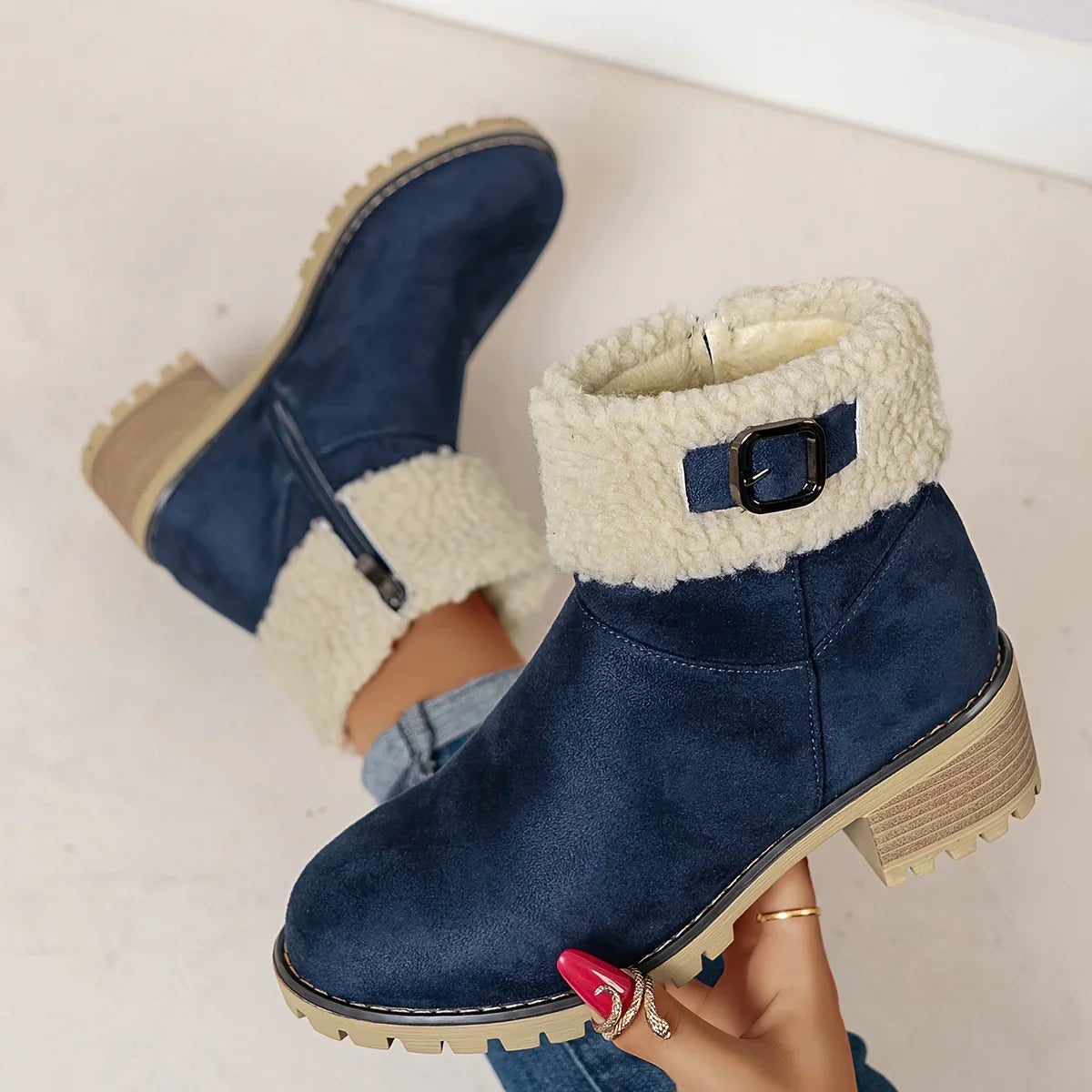 Vivienne™ CozyChic Ankle Boots | Purple Boots with Fleece Lining and Buckle