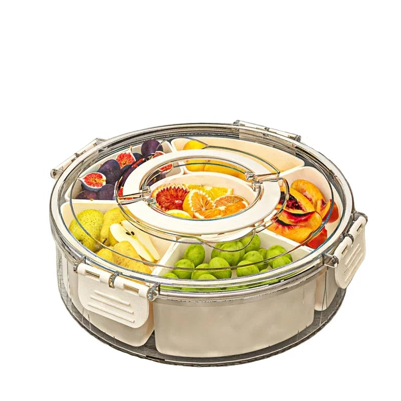 Ellie™ SpinServe Snack Tray | 360° Rotating Bowl with 6 Compartments and Lid
