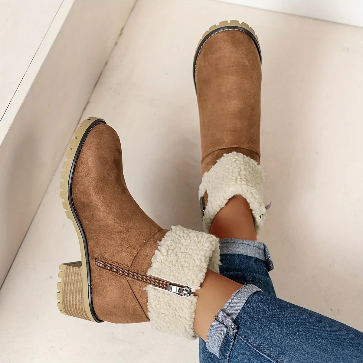Vivienne™ CozyChic Ankle Boots | Purple Boots with Fleece Lining and Buckle