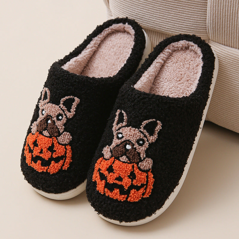 Pumpkin Paws™ Cozy Slippers | Warm Women's Slippers with Dog and Pumpkin Print