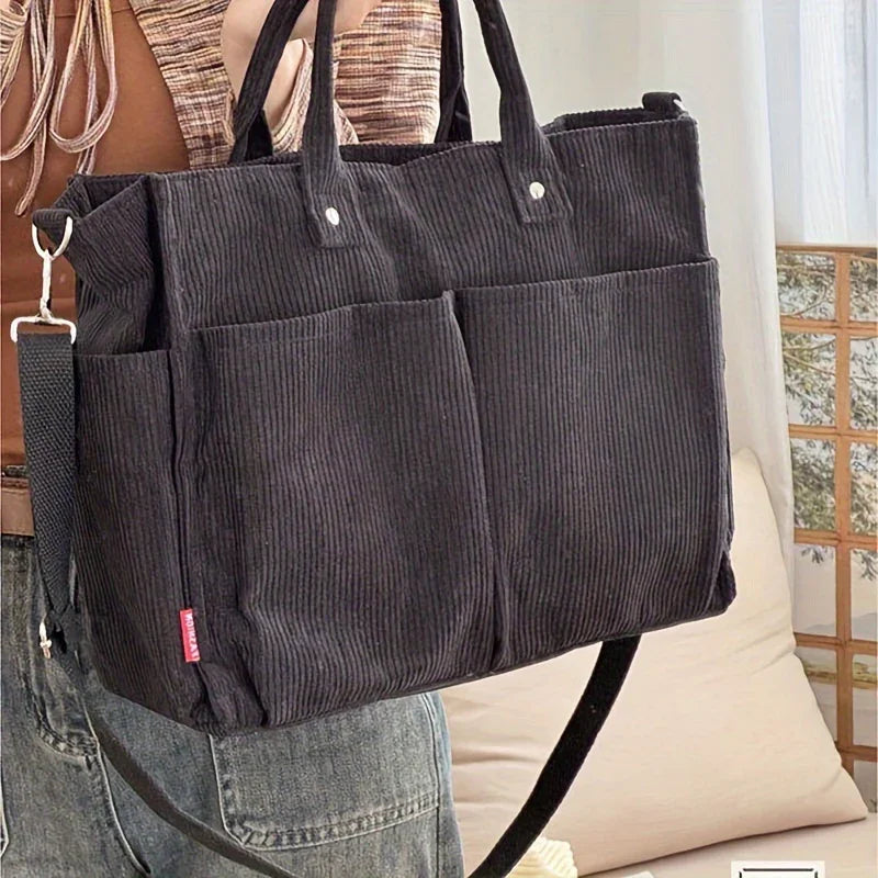 Audrey™ SunnyCord Tote - Gele Corduroy met Schouderband en Vakken