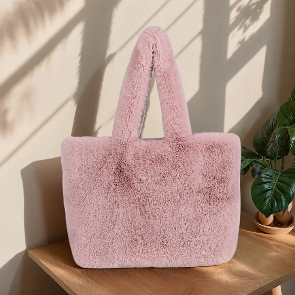 Audrey™ LuxeFaux Shopper Bag | Plush Tote in Pink or White