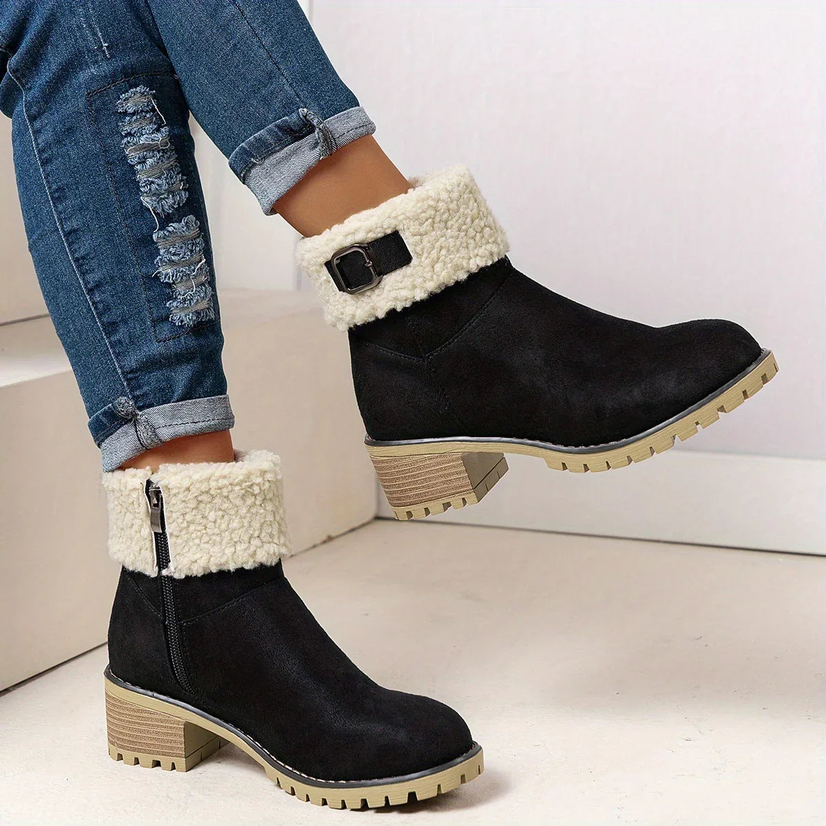 Vivienne™ CozyChic Ankle Boots | Purple Boots with Fleece Lining and Buckle