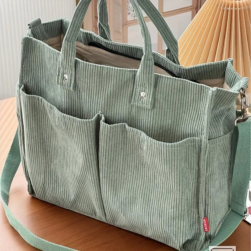Audrey™ SunnyCord Tote - Gele Corduroy met Schouderband en Vakken